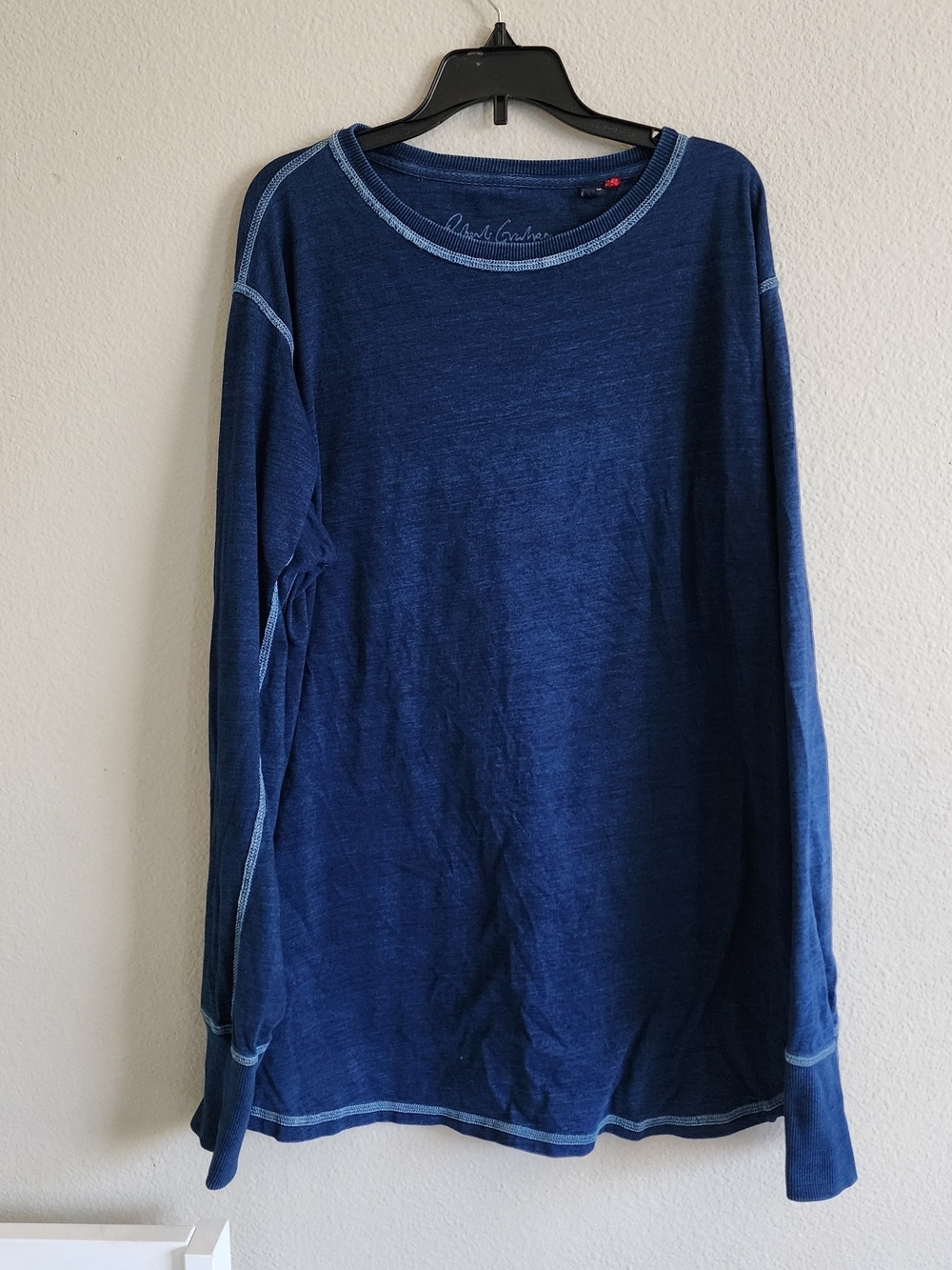 Robert Graham Jeans Blue Long Sleeve Thermal Shirt Size 2XL Exposed Stitching